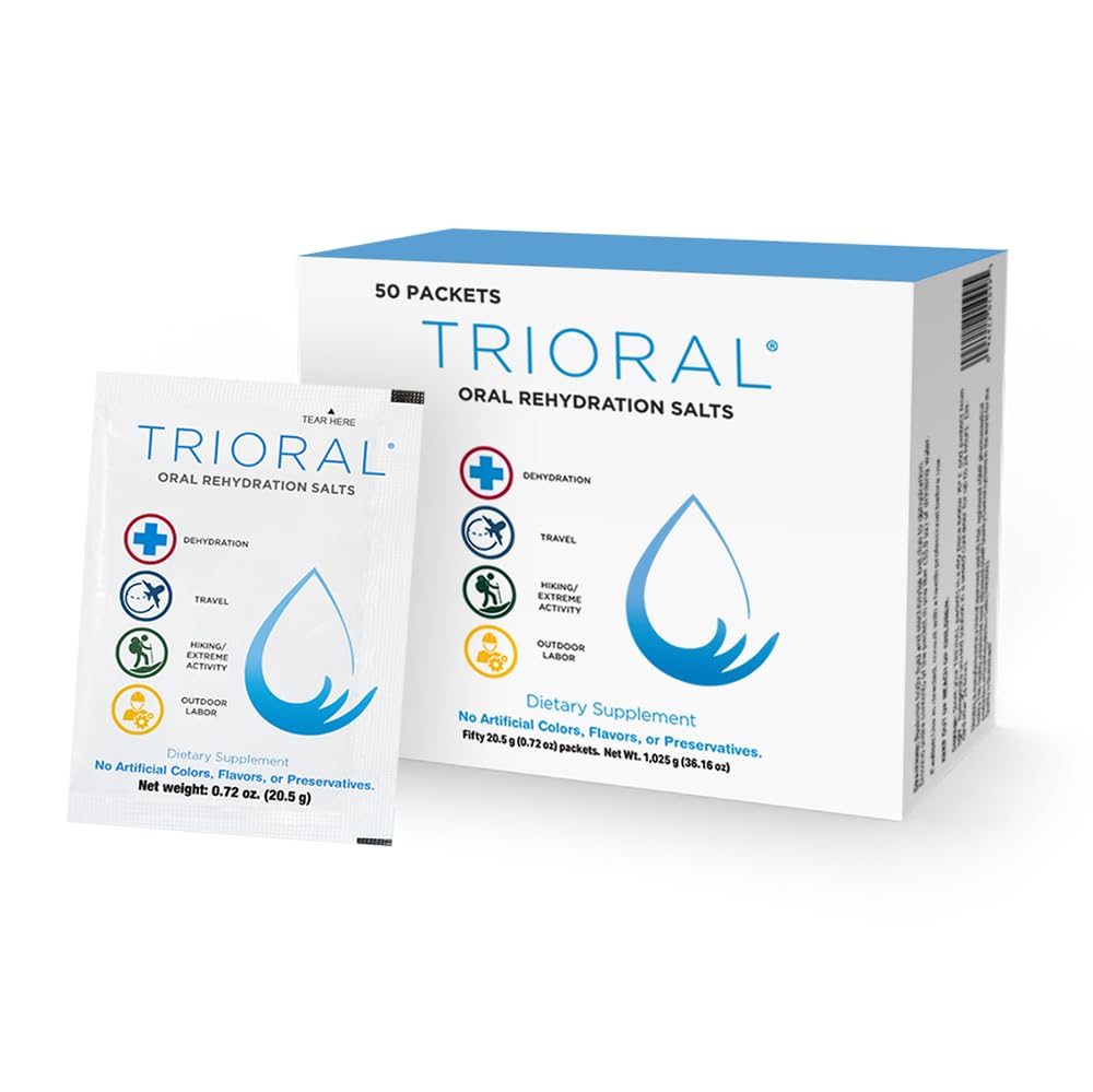 TRIORAL Rehydration Electrolyte Powder - 구강 Rehydration Salts - 운동, 유체 손실 및 일반 히팅에서 탈수 지원 - 50 음료 혼합 패킷