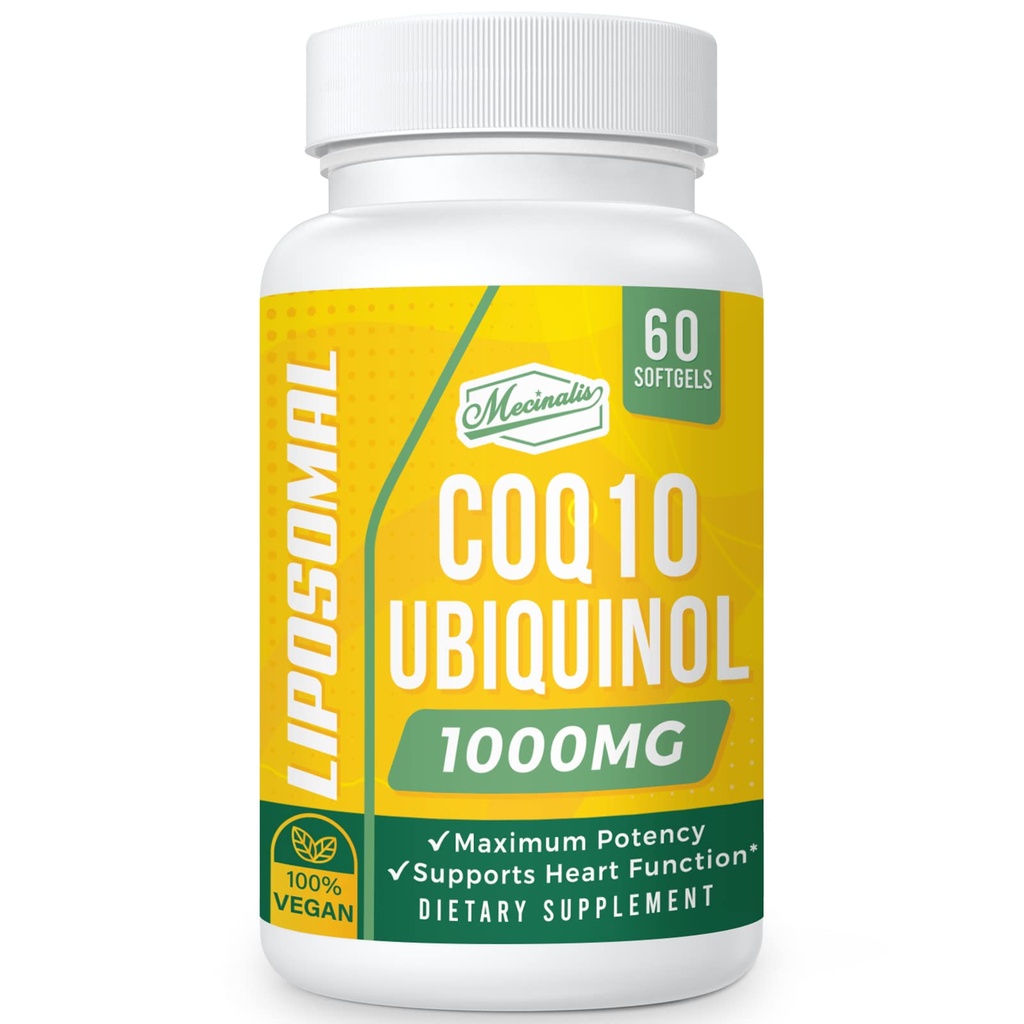 1000mg Liposomal CoQ10 Softgel | 더 나은 흡수 CoQ10 Ubiquinol 보충교재 | 심장 기능 & 에너지 생산 | Vegan Coenzyme Q10의 활동적인 산화 모양 | Non-GMO | 60 Softgel