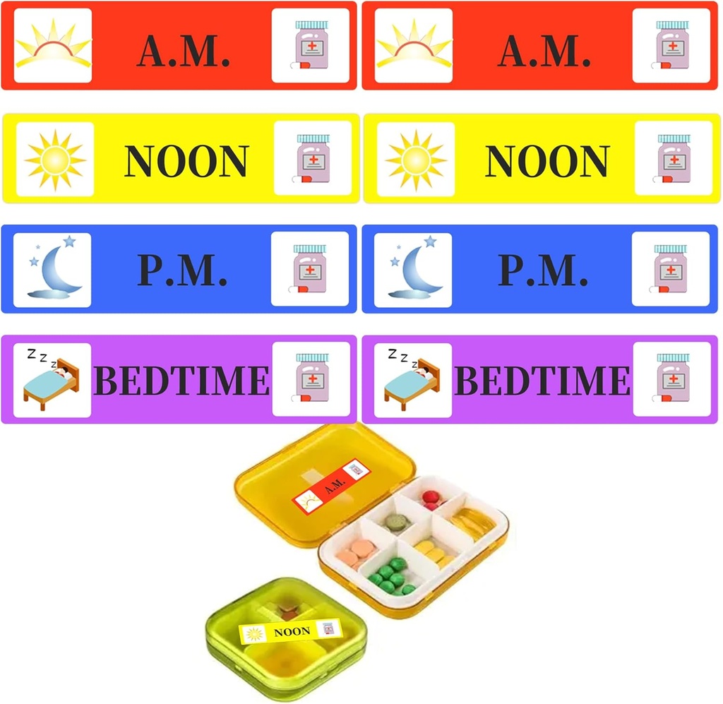 500 PC 약 스티커 약물 지침 라벨 - 모닝 노온 저녁 식사 시간 의학 레이더 스티커 2 / 5 X 1.6 인치 AM NOON PM Pill Case Planners 용 스티커