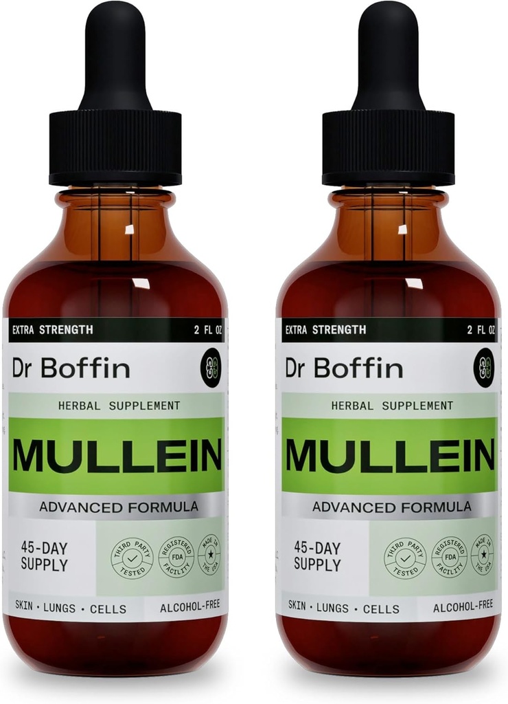 Mullein Leaf Liquid Extract 2 Fl Oz (Pack of 2) - 추가 Strenght | 고급 공식 - 자연 보충 액체 Tincture - Lung Cleanse 및 Detox - 호흡 건강 및 면역 지원 드롭