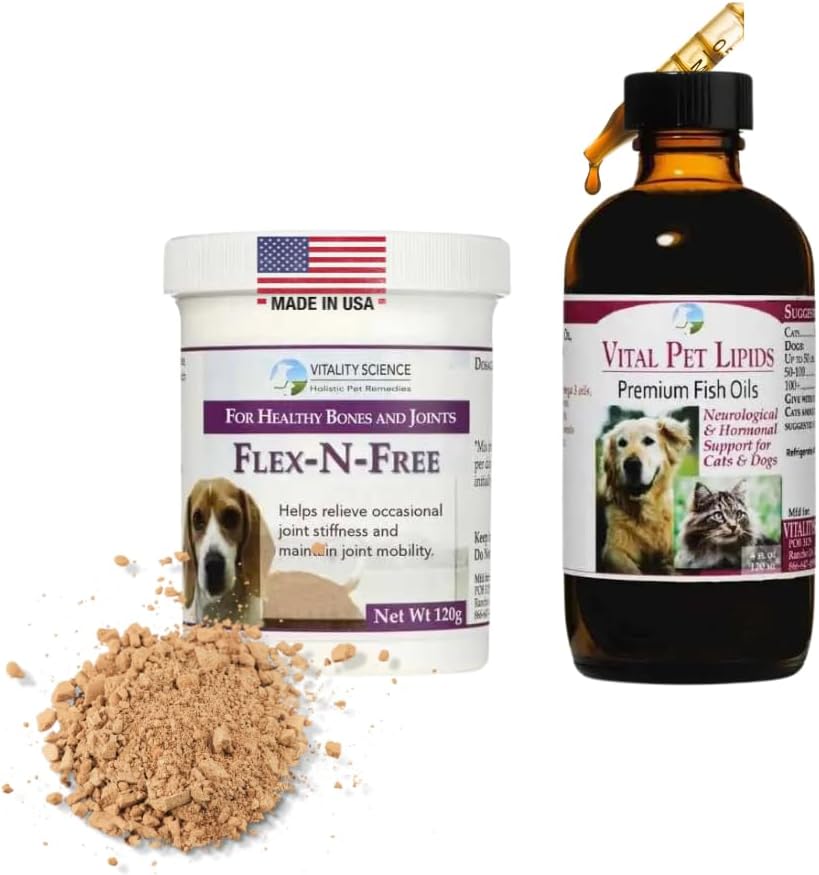 Vitality Science Flex N Free + Vital Pet Lipids for Dogs | 2 부 프로그램 | Bone Development & Joint Health | Relieves Stiffness | 신경 과학 및 호르몬 지원 | 100 % 안전 (소형)