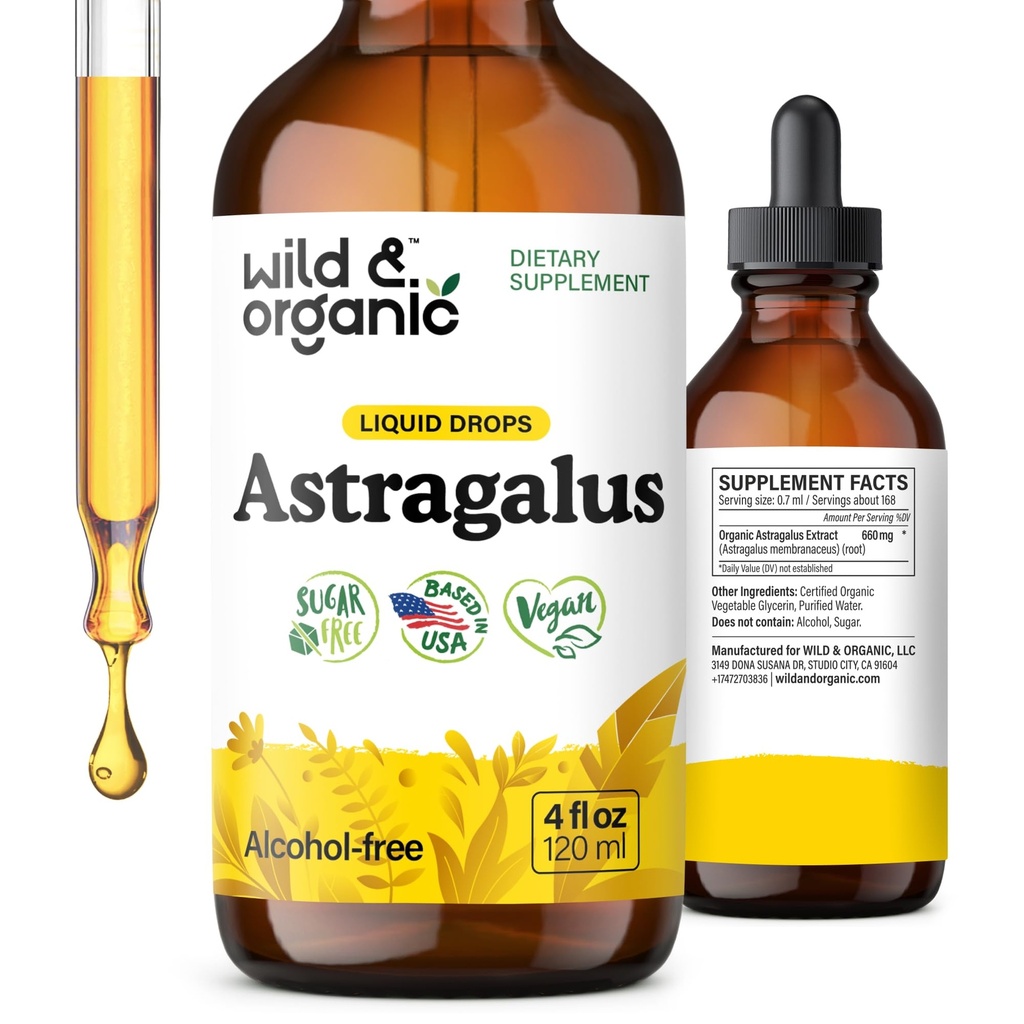 야생 & 유기 Astragalus Tincture - 면역 지원 보충교재 w/Astragalus 뿌리 추출물 - Immunity를 위한 Vegan Tincture - 설탕 & 알콜 자유로운 하락 - 4개 fl oz