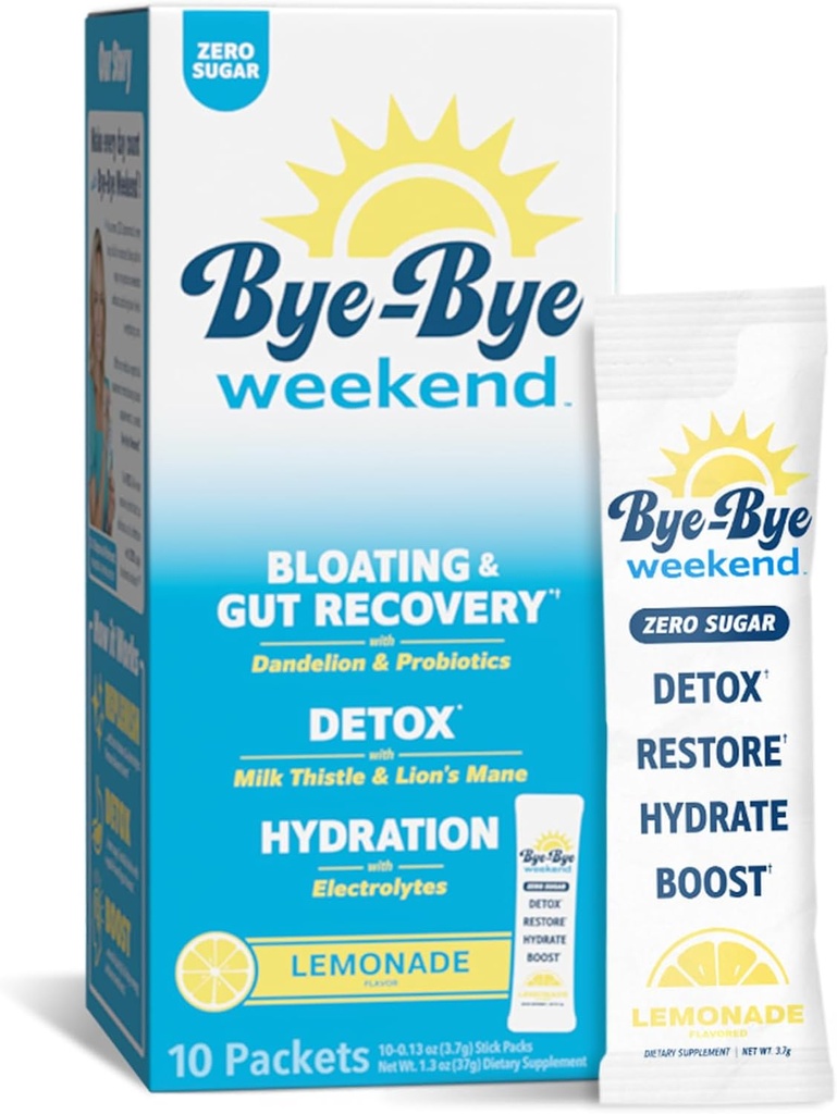 Detox Drink Mix w/Electrolytes - Bloating, Recovery, Fatigue, Brain Fog - Probiotics, Lion's Mane, Milk Thistle - Zero Sugar Lemonade - 10 팩
