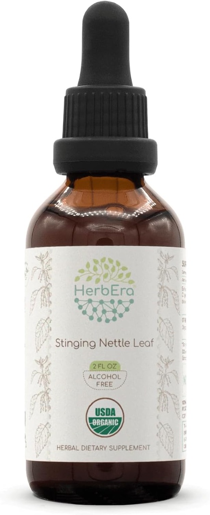 HerbEra Stinging Nettle Leaf B60 USDA Organic Tincture | 알코올 무료 추출물, 고순도 초본 드롭 | 인증 유기농 Sting Nettle (Urtica Dioica) Dried Leaf (2 oz)