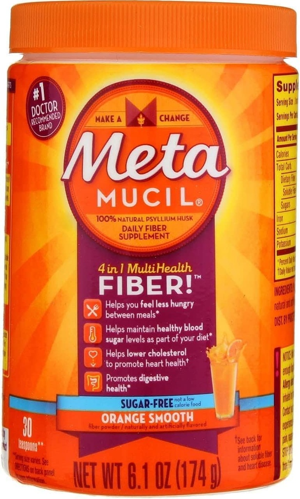 Metamucil 매일 섬유 보충교재/정원을 위한 치료, 설탕 자유로운, 주황색 매끄러운, 6.1 oz (포장 3)