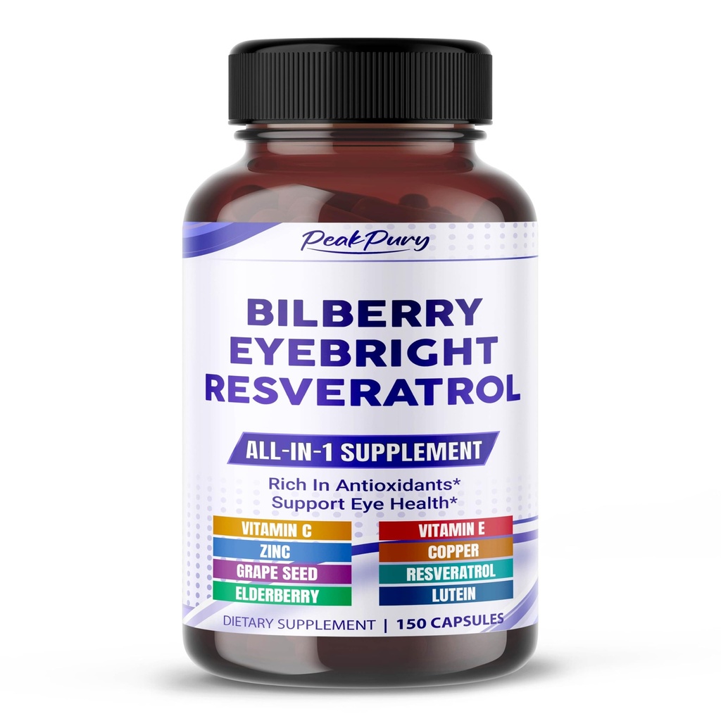 All-in-1 Bilberry Eyebright Astaxanthin Elderberry Resveratrol 보충교재 - 항 산화제 & 지원 눈 건강에 있는 부유한 - 미국에서 만드는 -150의 캡슐