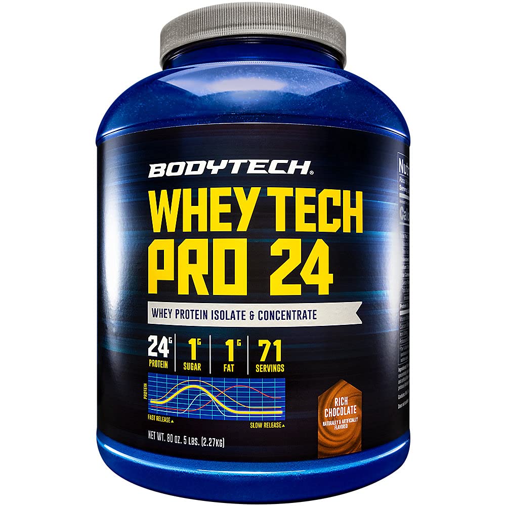 BODYTECH Whey Tech Pro24 Protein Powder - 근육 성장과 회복을위한 풍부한 초콜릿 맛, 최적의 피트니스 및 성능을위한 서빙 당 단백질 24g 제공 (5 파운드 / 71 서빙)