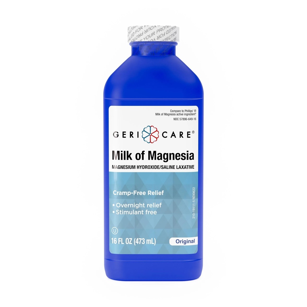 게리카르 밀크 마그네시아, 마그네슘 수산화물 1200mg|빠른 하룻밤의 변비 완화|Cramp-Free Saline Laxative & Stool Softener|마그네슘 & 섭취에 대한 촉촉| Original flavor|16 Fl Oz