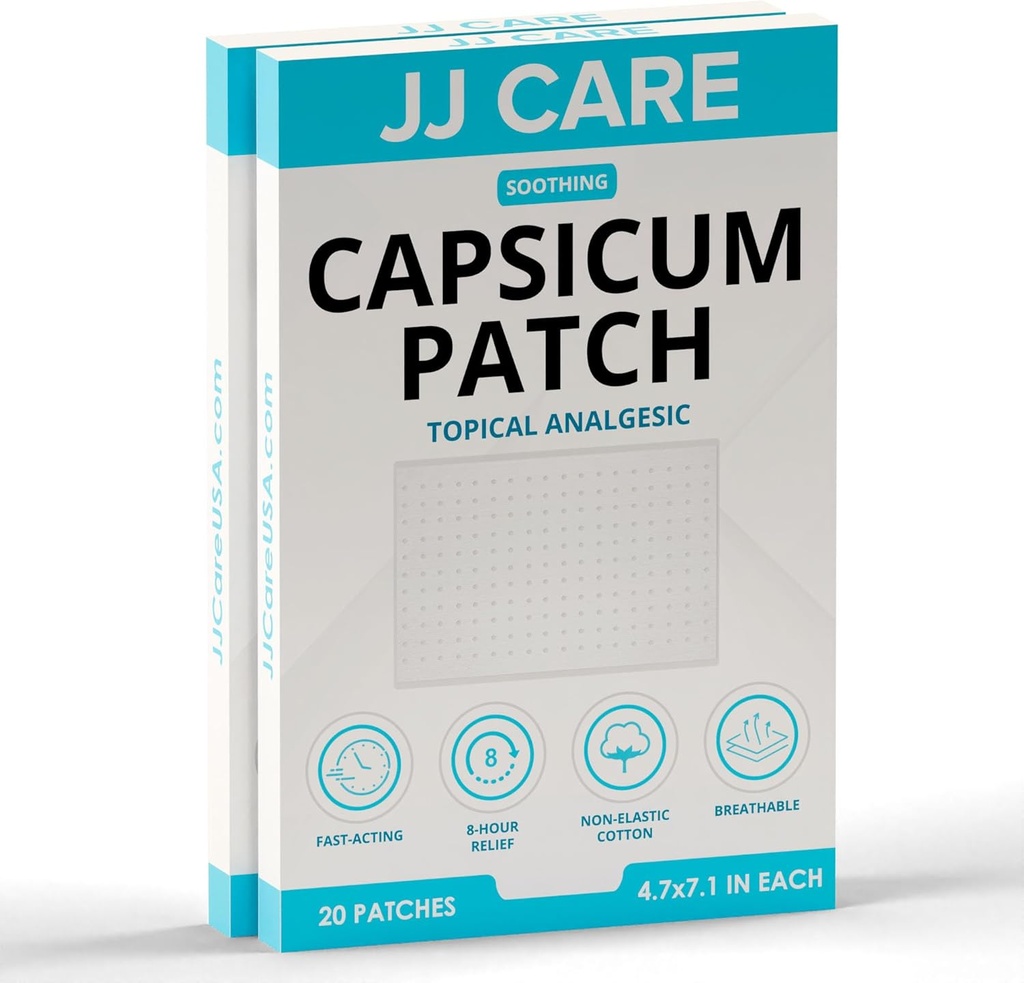JJ CARE Capsicum Patch (40 PCS), 4.7" x 7.1" 소결 Capsaicin 패치, 목, 어깨, 근육 탄력 8 시간 구호를위한 Capsicum 패치
