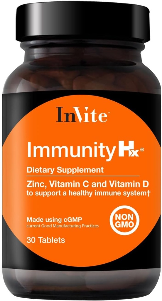 Invite 건강 면역 HxTM - 건강한 면역 체계 - 비타민 C의 500 mg, 50 mcg (2000 IU), 아연의 30 mg - 30 정제 (2 팩)