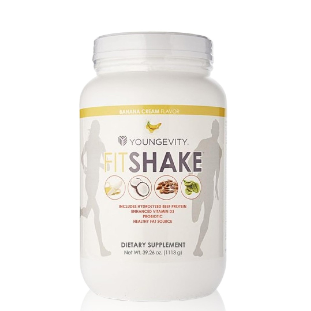 Youngevity FitShake TM 바나나 크림 | 20g Gut-Friendly Protein | 전기, 미네랄, 콜라겐, 젤라틴, 비타민 D, 프로바이오틱스 등 | 30 인분 - 2.4 파운드