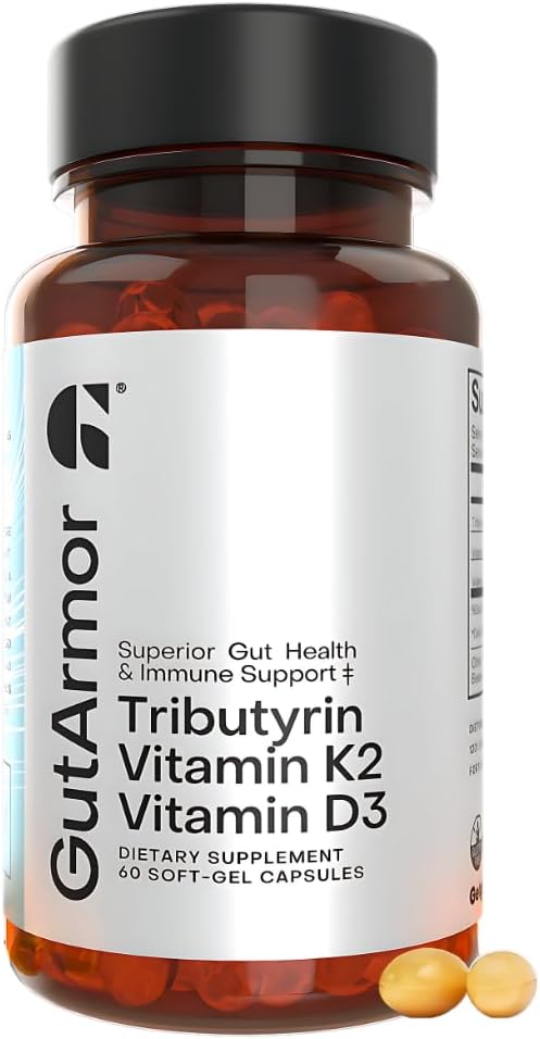 Gut & Heart Health + 면역 지원 | 2 개월 공급 | 60 소프트 젤 캡슐 | Pure Butyrate 350mg & Vitamin D3 2000IUs & Vitamin K2 120mcg | Heart Health | 위장 지원