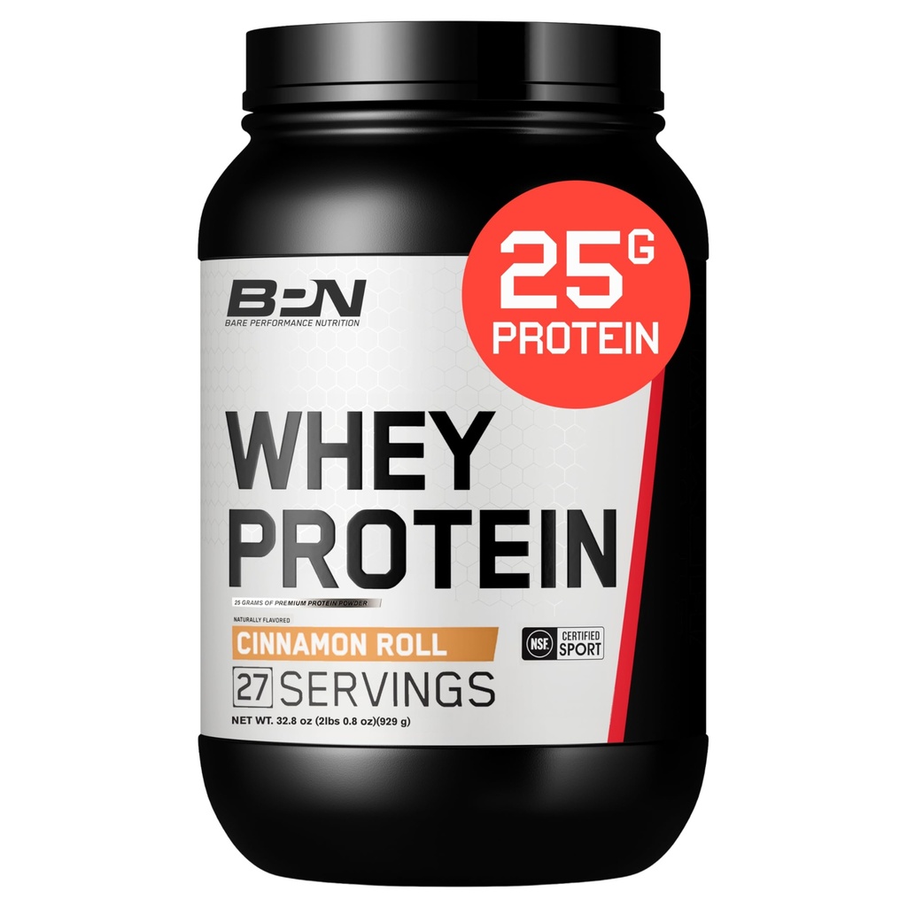 배럴 성능 NUTRITION, BPN Whey Protein + Casein Protein Powder Blend, 서빙 당 Cinnamon 롤 25g Protein 지원 Lean 근육 회복, 27 서빙, 제 3 자 테스트