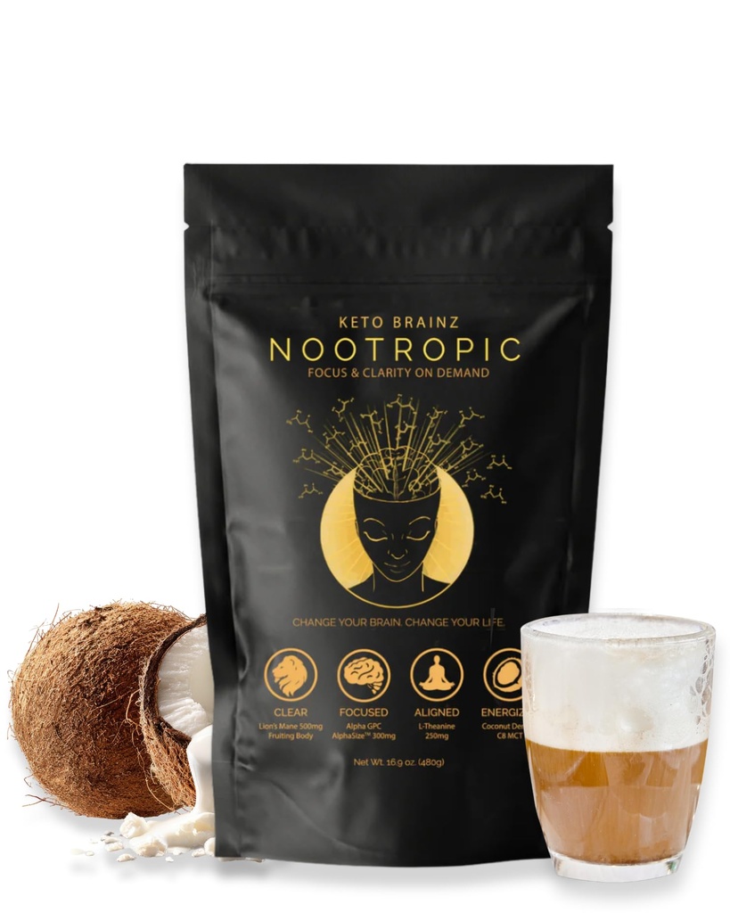 케토 브레즈 C8MCT 기반 Nootropic - 500mg 사자 Mane 버섯, AlphaGPC 및 L-Theanine 이것은 nootropic Stack & Makes Delicious Mushroom Coffee를 사용하기 쉬운 궁극적입니다! 16oz. 30 인