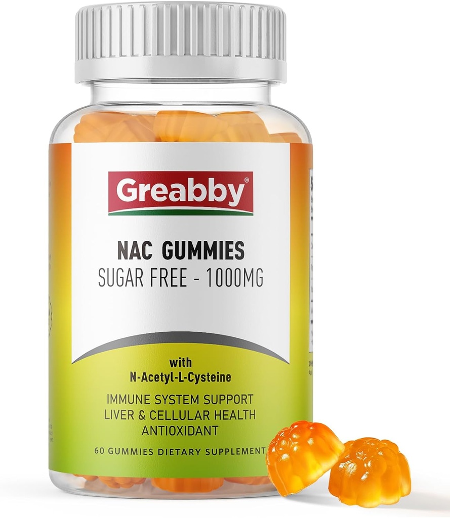 NAC Gummies 설탕 자유로운, N Acetyl Cysteine NAC 보충교재 1000mg 산화 방지제, Lung & 간 건강, 면역성이 있는 지원, Vegan 오렌지 풍미, 60ct를 위한