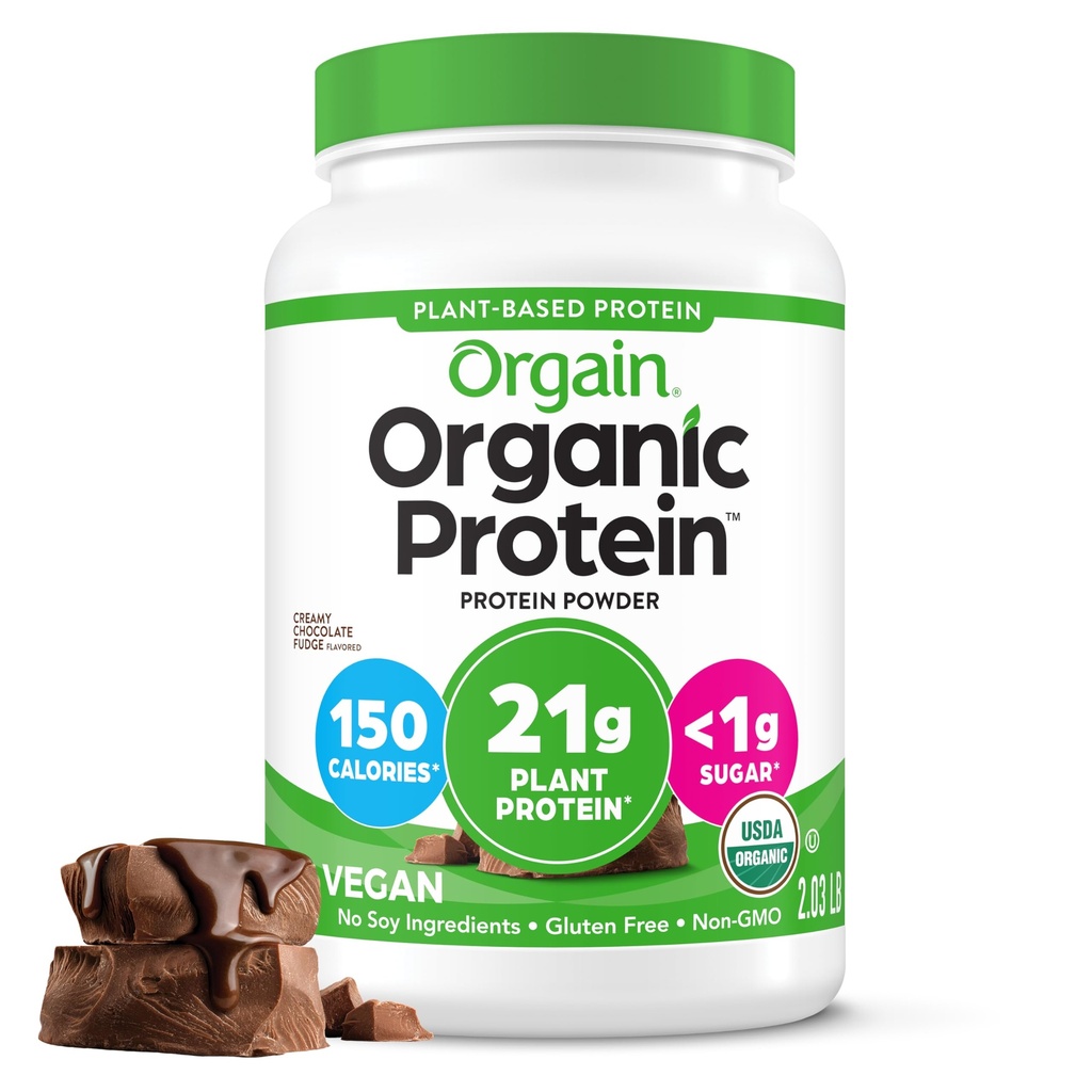 Orgain 유기 채식 단백질 분말, 크림 초콜릿 판 - 21g 식물 단백질, 6g Prebiotic 섬유, 낮은 순수한 Carb, Lactose 성분 없음, 추가 설탕 없음, 비 GMO, 쉐이크 및 스무디를 위해, 2.03 lb