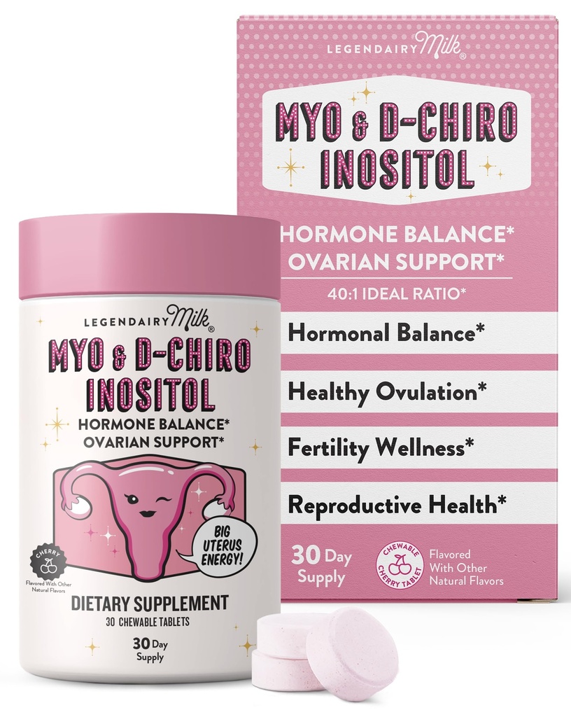 전설적인 우유 순수한 Inositol Chewable 정제 - Myo-Inositol & Hormonal Balance & Fertility Support를 위한 D-Chiro 보충교재 - 이상 40:1 비율 - 30 일 공급