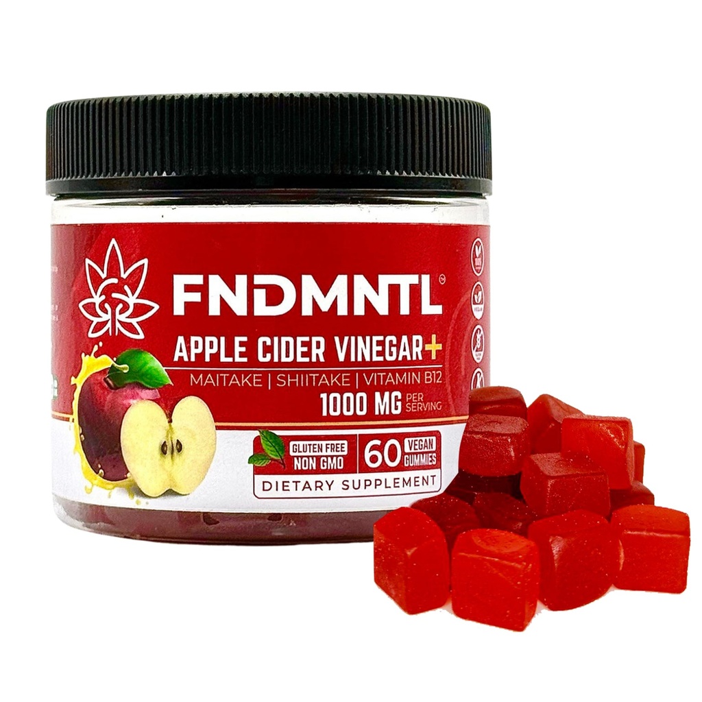 FNDMNTL 애플 아이더 Vinegar Gummies | Maitake, Shitake, Vitamin B12 | 1000 mg | 60 Count | 젤라틴 프리, 글루텐 프리, 비 GMO