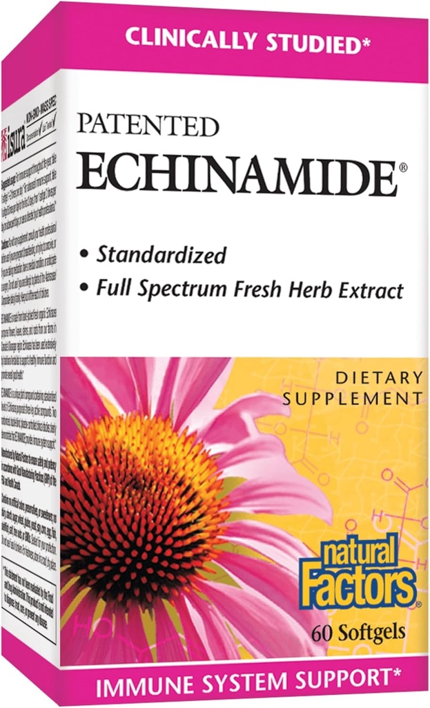 자연적인 요인, Echinamide의 Immune와 웰니스 지원을 위한 Echinacea 보충교재, 60 Softgels