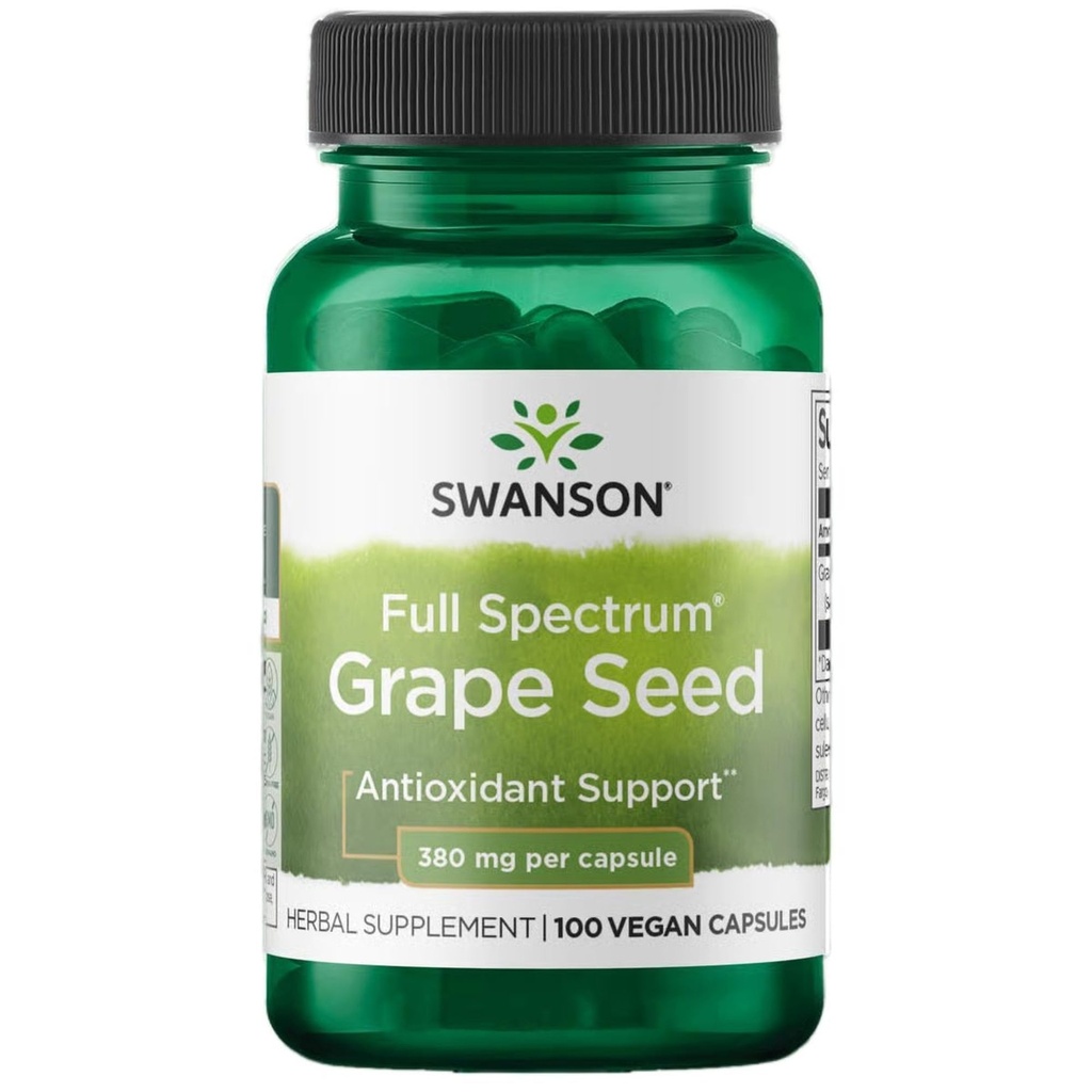Swanson 포도씨 심장 산화 방지제 자유로운 Radicals 건강한 혈압 지원 Polyphenols OPCS (Oligomeric Proanthocyanidins) 초본 보충교재 380 mg 100 캡슐
