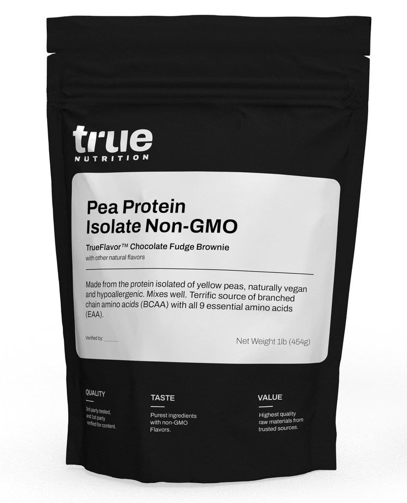 True Nutrition Pea Protein Powder Isolate - 25g Non-GMO Vegan Protein Powder per 서빙 - 낮은 캐비티, 낮은 지방, 높은 루신 - 글루텐 무료, 낙농 무료, 콩 무료 - 초콜릿 판사 브라운 - 1LB