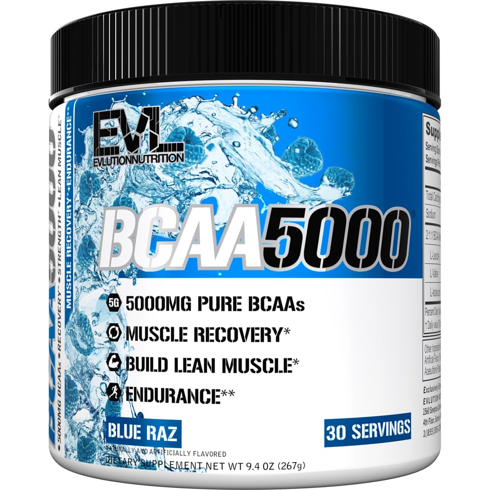 Evlution EVL BCAAs 아미노산 분말 - BCAA 분말 포스트 운동 회복 음료 및 자극 자유로운 전 운동 에너지 - 남자를 위한 5g 분지된 사슬 아미노산 보충교재 - 파란 Raz