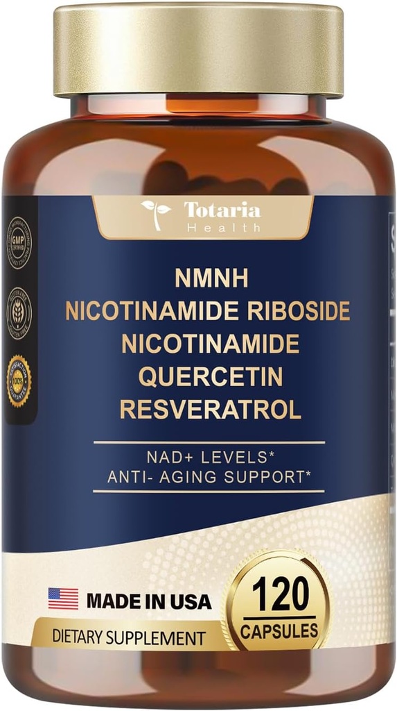 Totaria (1 팩) NMNH (Dihydronicotinamide Mononucleotide) 보충교재 w/Niacinamide (비타민 B3), 노화 방지를 위한 Trans Resveratrol, 에너지, 초점