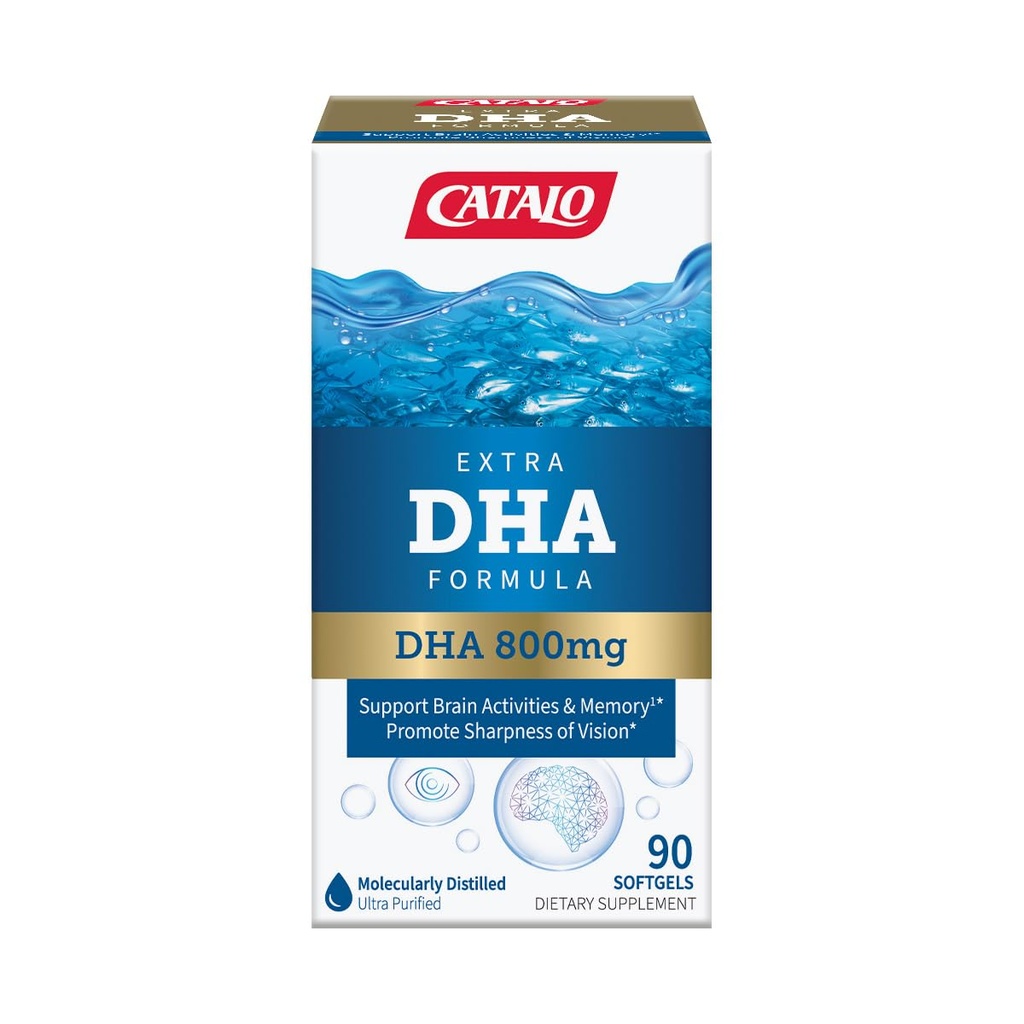 CATALO 여분 DHA 공식, 800mg DHA 서빙 당, 바다 물고기 기름 Softgels 자연적인 레몬 풍미, 진보된 분자 증류법, 쉬운에 수로, 인공적인 색깔 없음 & 보존 – 90 Softgels