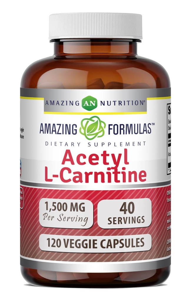 놀라운 수식 Acetyl L-Carnitine Hcl 보충 | 500 Mg Per 서빙 | 120 Veggie 캡슐 보충 | Non-GMO | 글루텐 프리 | 미국