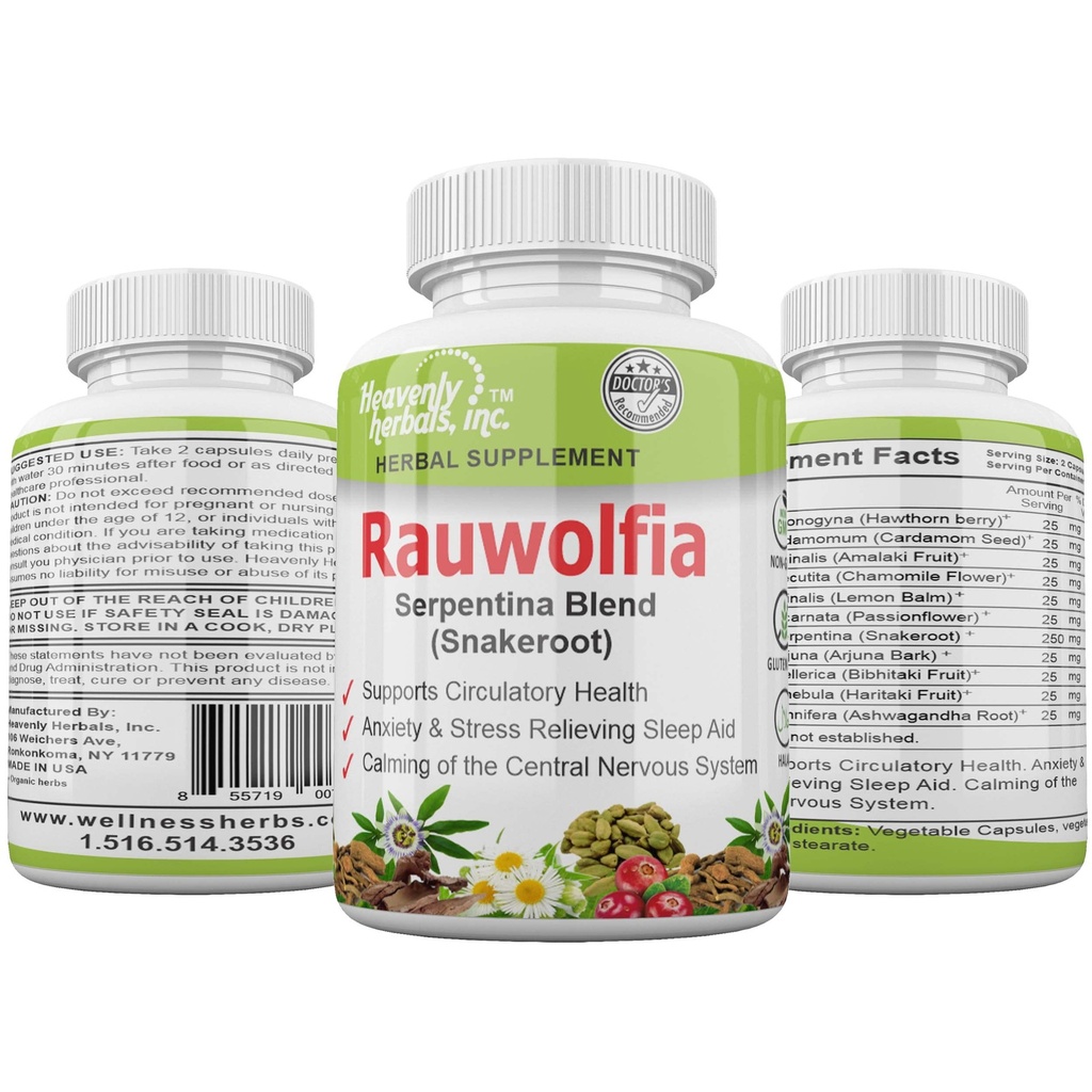 Rauwolfia Serpentina 혼합 (Snakeroot), 1000mg 서빙 - 유기 초본 보충 - Ayurvedic 허브 & 자연 Remedy - 서기 건강 지원, 심장 혈관 건강 보조 - 60 Ct.