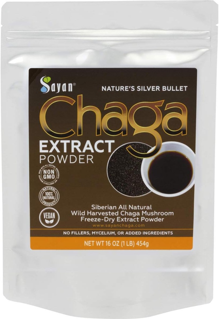 Sayan Chaga 버섯 추출물 분말 (1 Lb) - 냉동 건조 된 시베리아 야생 수확 - 면역 및 소화 지원을위한 유기 산화 차 - 초점, 에너지, Clarity, 웰빙 - 첨가제 없음