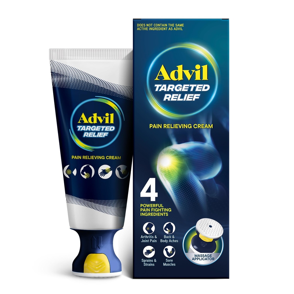 Advil은 마사지 애플리케이터를 가진 기복 고통 구호 크림을, Minor 관절염 고통의 강력한 기복의 8 시간까지, 합동 고통, 더 낮은 허리 통증 및 근육 고통, 2.5 oz 표적 완화했습니다
