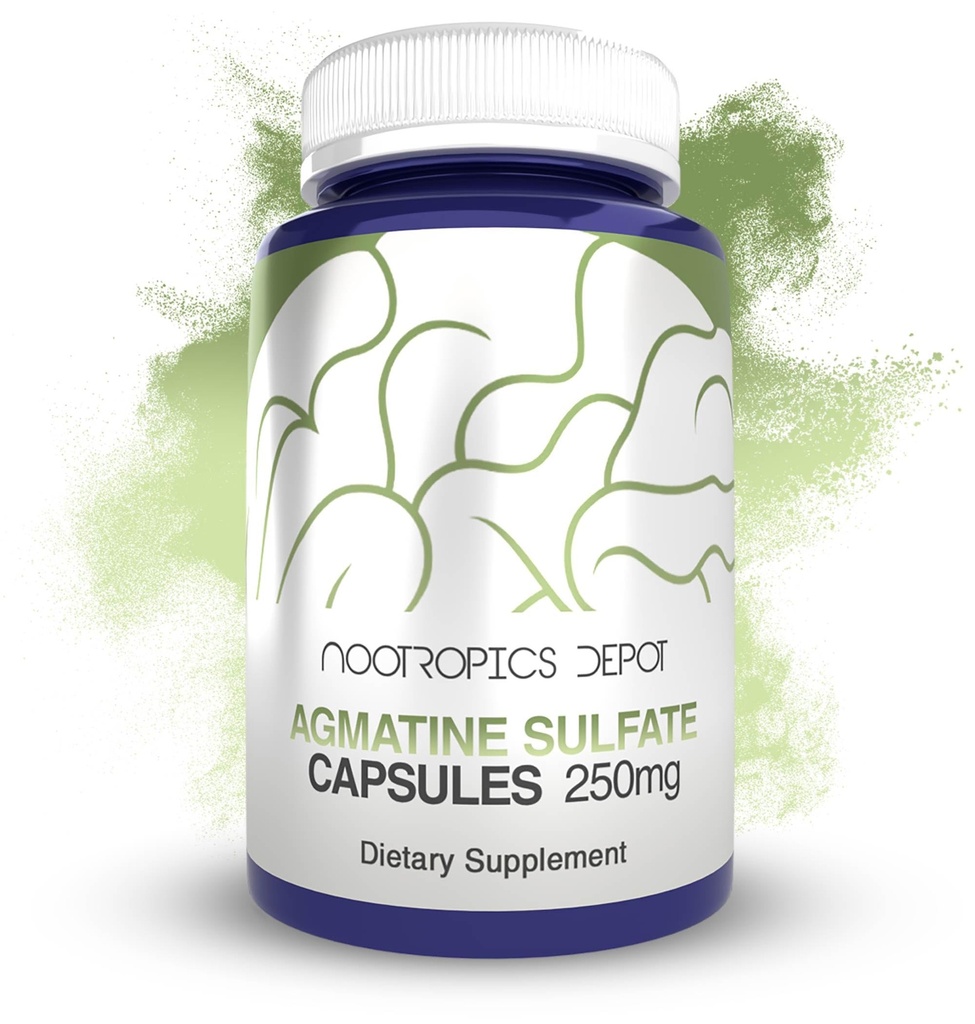 Nootropics Depot Agmatine 황산염 캡슐 | 250mg | 240 Count | Energy Supplement | Amino Acid Derivative | 신체 강도 및 운동 회복 지원 | Nitric Oxide Booster