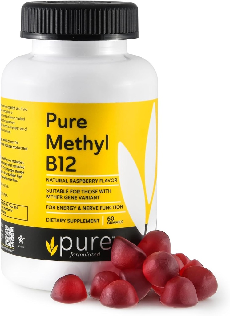 메틸 B12 비타민 Gummies - 성인 & 아이를 위한 Vegan 비타민 B12 Methylcobalamin Gummies - 에너지 & Nerve 기능을 위한 Chewable B-12 거미 – 글루텐 자유로운, Dairy 자유로운, Kosher-60 Gummies 1500 mcg