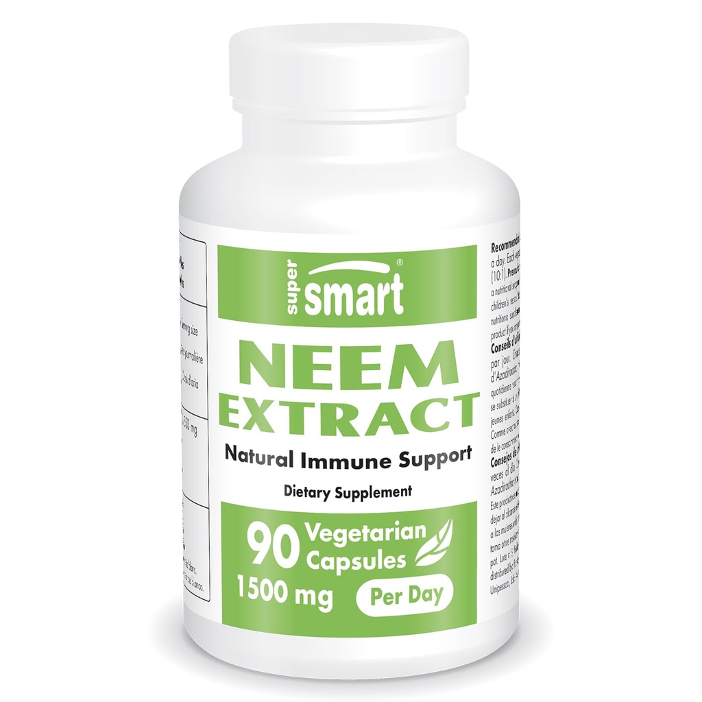 Supersmart - Neem 추출물 하루 1500mg - Azadirachta Indica 잎 기름 추출물 - Neem 보충교재 | Non-GMO & 글루텐 무료 - 90 채식 캡슐