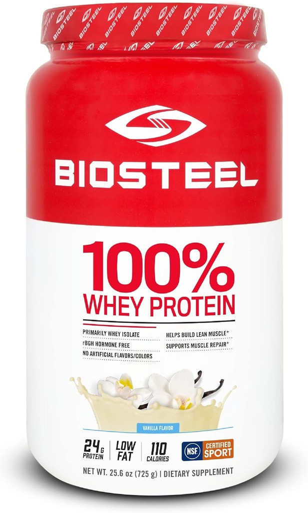 BIOSTEEL 100% Whey 단백질 분말 보충교재, rBGH 호르몬 자유로운과 비 GMO 포스트 운동 공식, 바닐라, 25의 서빙