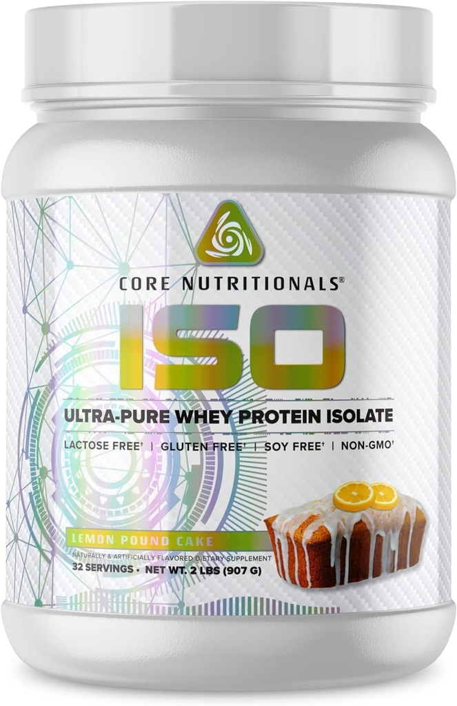 핵심 영양 Iso Whey Protein Isolate | Lactose, Gluten, & Soy Free | 100 % Micro Filtered, Cold Pressed | 25g Protein | 2 파운드 (레몬 파운드 케이크)