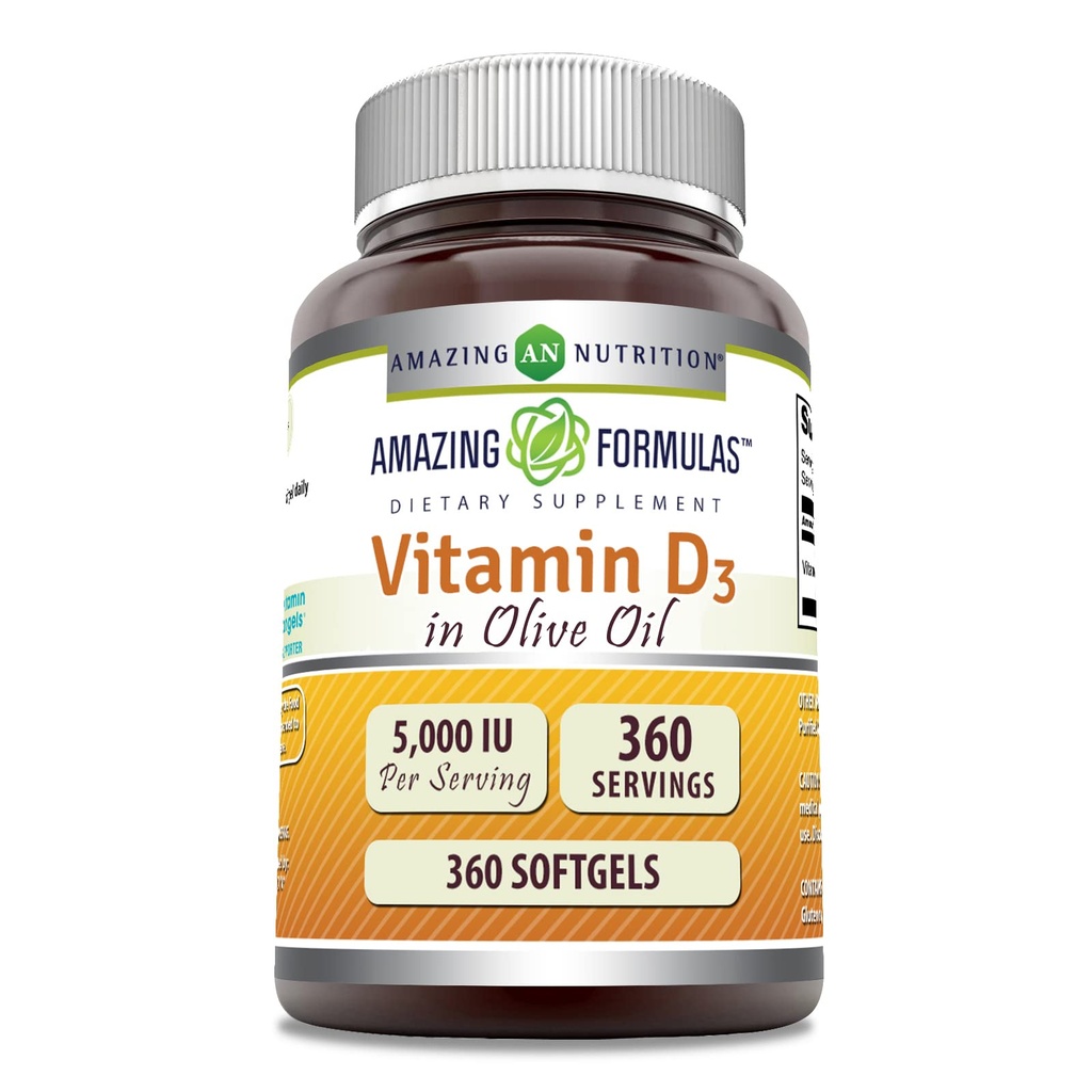 올리브 오일 5000 IU 보충의 놀라운 공식 비타민 D3 | Softgels | Non-GMO | Gluten-Free | 미국에서 제작 (1 팩 | 360 개)