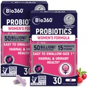 여성 질 건강을위한 Bio360 Probiotics - pH 밸런스, 질, Urinary, & 소화 건강 지원 - 50 억 CFU & 15 건강한 질 냄새 및 질 Flora를위한 독특한 균류 - 선반 안정