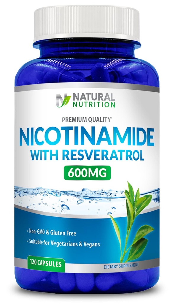 Resveratrol 600mg (비타민 B-3)를 가진 일반적인 자연적인 비타민 니코틴아미드 120 Veggie 캡슐 글루텐 자유로운 & 비 GMO