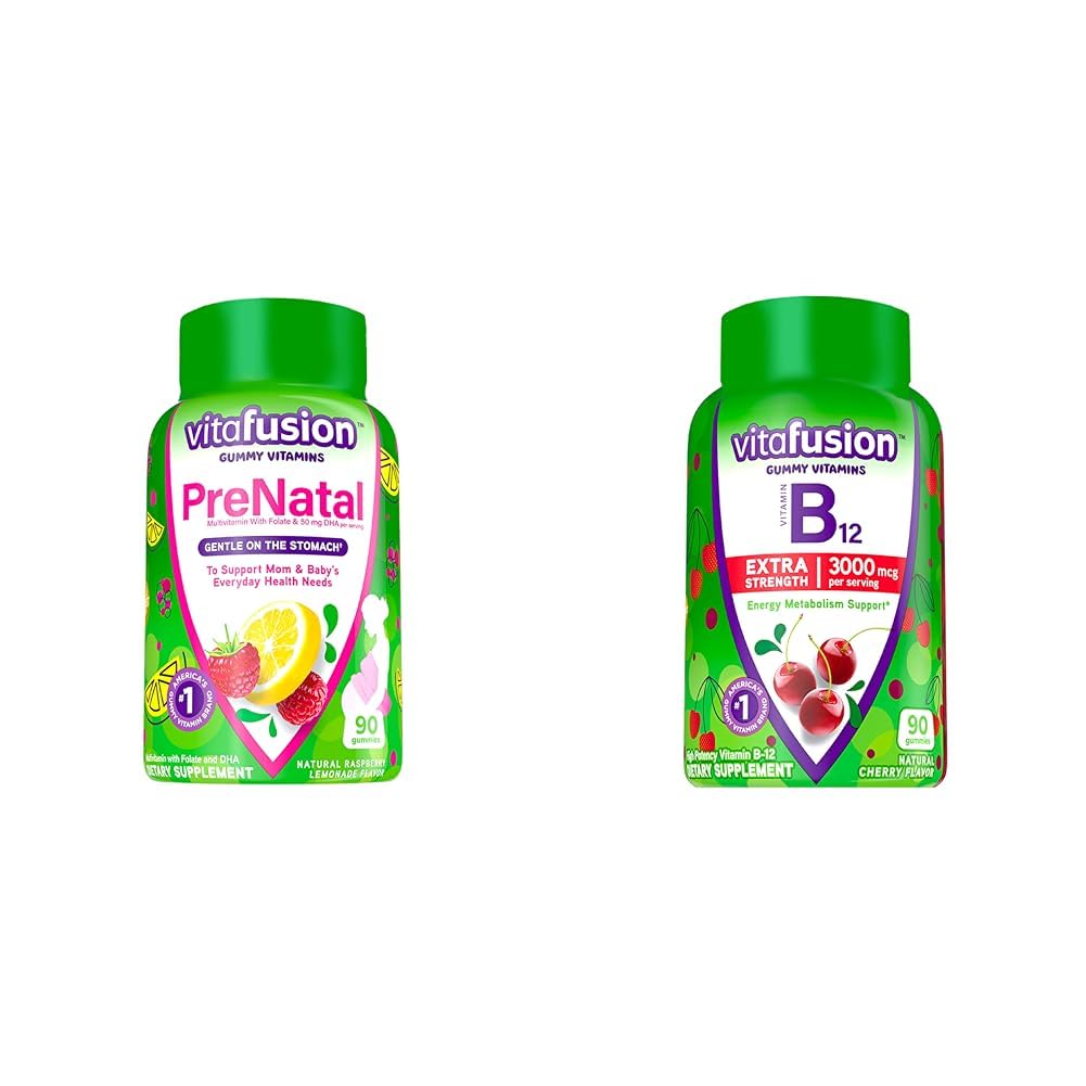 Vitafusion PreNatal Gummy Vitamins, Raspberry Lemonade 맛, 여성을위한 임신 비타민 & 에너지 대사 지원을위한 추가 강도 비타민 B12 거미 비타민