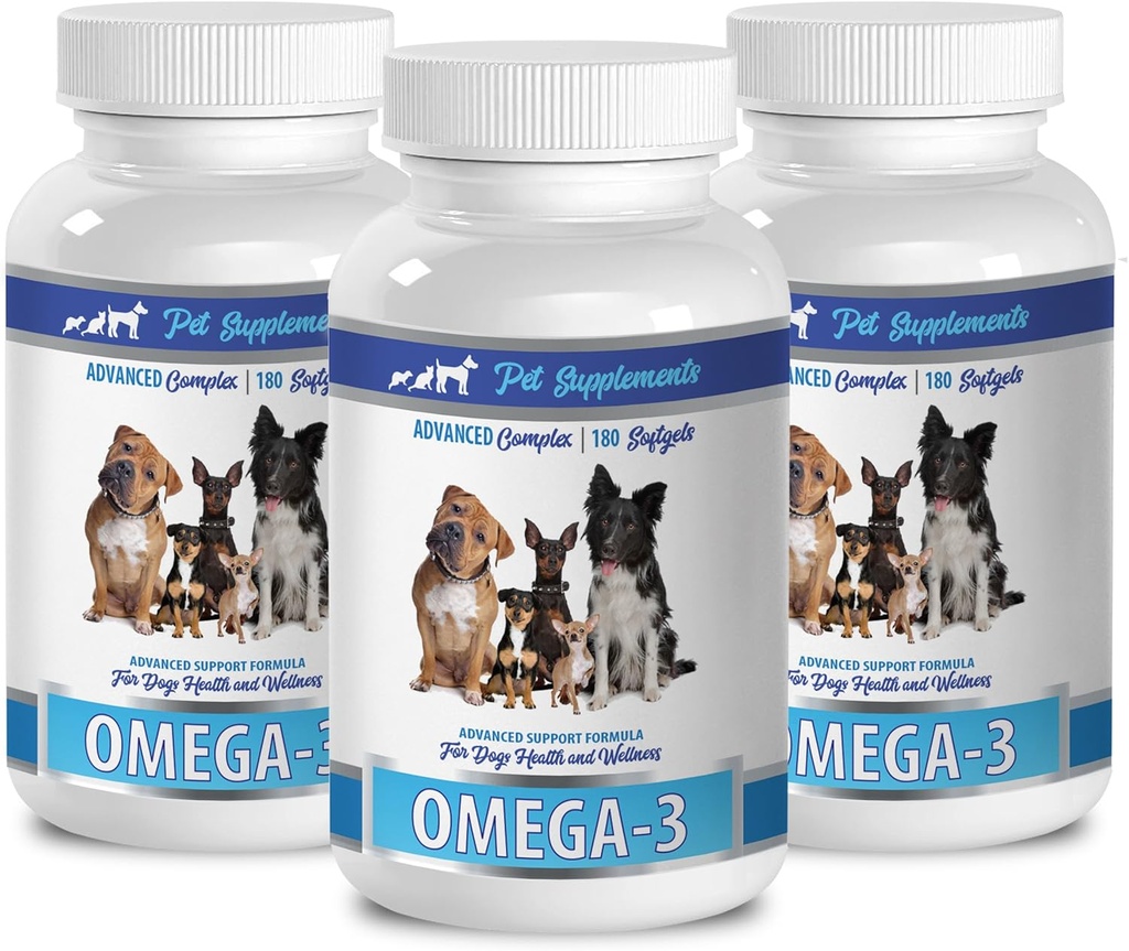 PET SUPPLEMENTS & NUTRITION LLC 스킨 및 코트 젖은 개 식품 - 개 오메가 3 에센셜 지방산 ACIDS - 고급 공식 - 헤어 및 코트 건강 - 자연 - 개 항 염증 - 3 병 (540 Softgels)