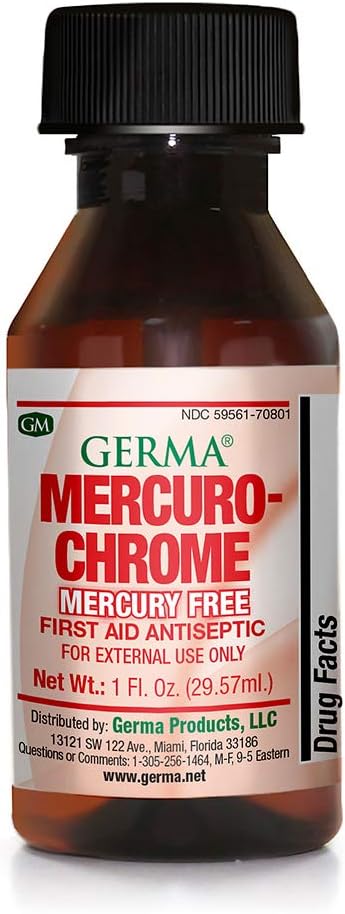 Germa Mercuro-chrome 수성 무료 응급 처치 무균 액체 1개 oz