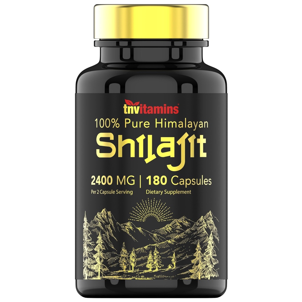 tnvitamins Shilajit 캡슐 2400 MG - 180 캡슐 | 남자와 여자를위한 100 % 순수한 Himalayan Shilajit 캡슐 | Shilajit 수지 보충 | 3 개월 공급! | Non-GMO, 글루텐 프리