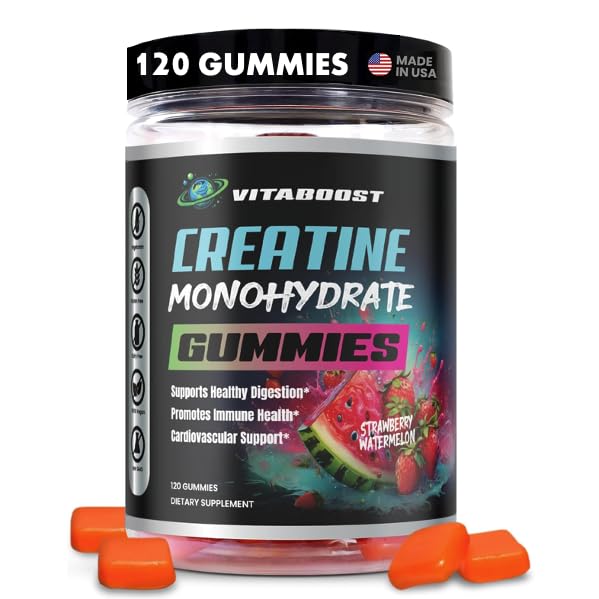 Creatine Gummies 5g- 남성 및 여성 Delicious Strawberry Watermelon 맛- Boost 힘, 에너지 및 근육 성장- Vegan Pre Workout Gummies- 미국에서 만든