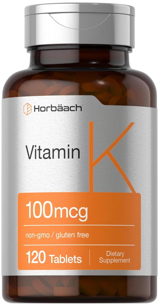 Horbäach Vitamin K 보충교재 | 100mcg | 120의 정제 | 채식주의자, 비 GMO & 글루텐 무료 보충교재
