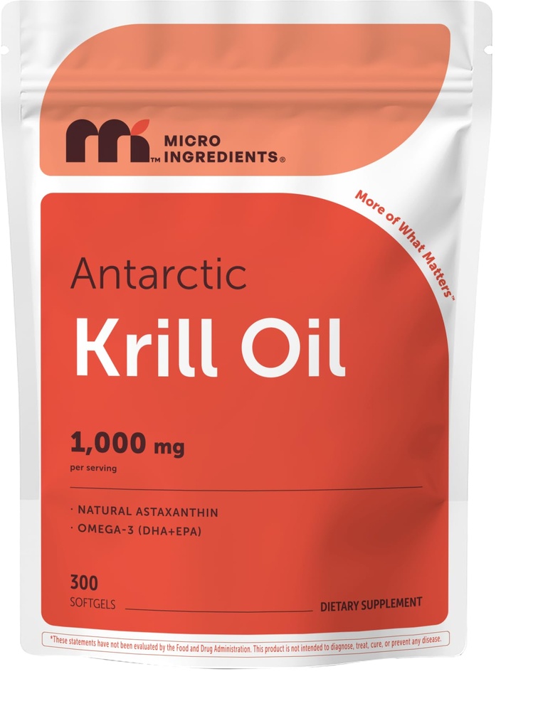 마이크로 성분 남극 Krill 기름 보충교재, 1000mg 서빙 당, 300의 연약한 젤, Omega-3s EPA, DHA & 자연적인 Astaxanthin에 있는 부유한, 지원 면역 체계 & 두뇌 건강, 삼키기에 쉬운
