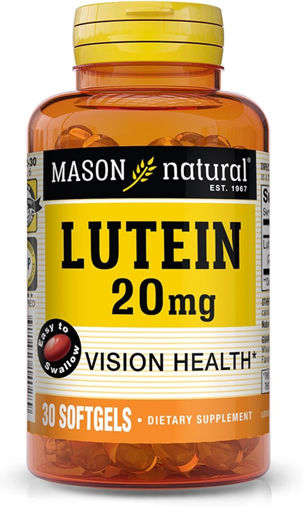 MASON NATURAL Lutein 비타민 E를 가진 20 mg - 건강한 시각 및 눈 기능, 지원 눈 건강, 30 Softgels