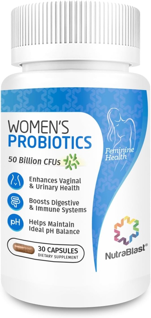 NutraBlast Vaginal Probiotics for Women Digestive, Intimate Balance, UT & Vaginal Health - 50 억 CFU - 6 Strains, Prebiotics, Cranberry Extract & D Mannose - 여성 프로 바이오 틱 (30 카운트)