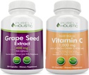 Purely Holistic 포도씨 추출물 400mg + 비타민 C 1000mg 시간 방출 뭉치 - 615 Vegan 캡슐 - 미국에서 만드는
